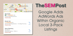 Google Adds AdWords ads within the organic local 3-pack listings. Ryan Scollon spotted an AdWords ad appearing within the regular local 3-pack n the Google search results. Click the above image to read the full article  on The SEM Post.