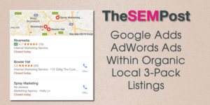 Google Adds AdWords ads within the organic local 3-pack listings. Ryan Scollon spotted an AdWords ad appearing within the regular local 3-pack n the Google search results. Click the above image to read the full article on The SEM Post.