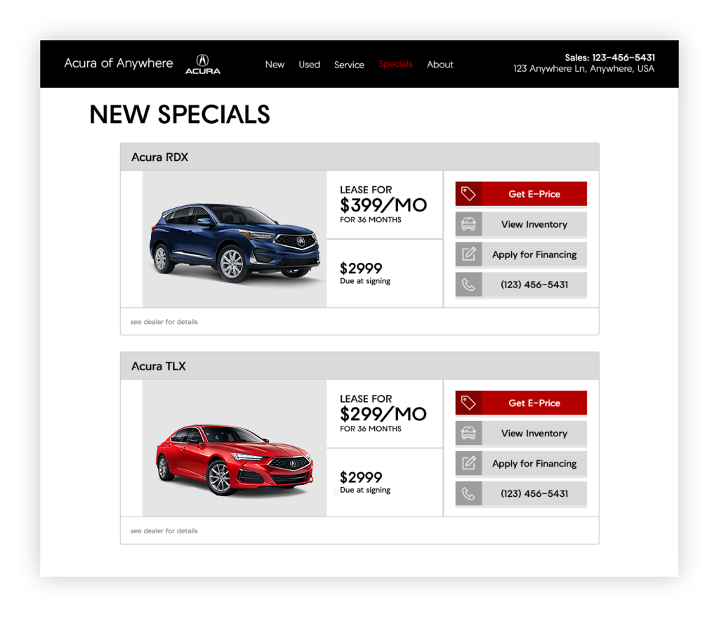 Dynamically publish your new and used vehicle specials