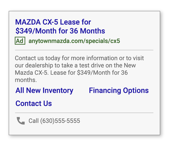 Paid Search Ad Mobile with Lease Incentive